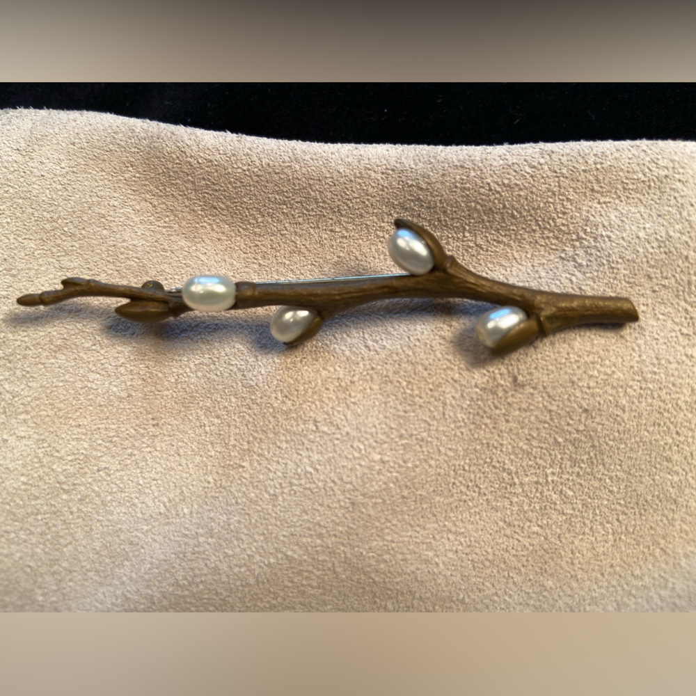 Michael Michaud Willow Branch Pin, Brooch, pearl bronze branch